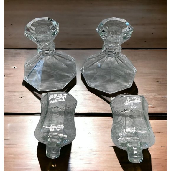 Vintage Hurricane Taper Candlesticks Lot of 2 Votive Glass Candle Holders - Picture 2 of 8